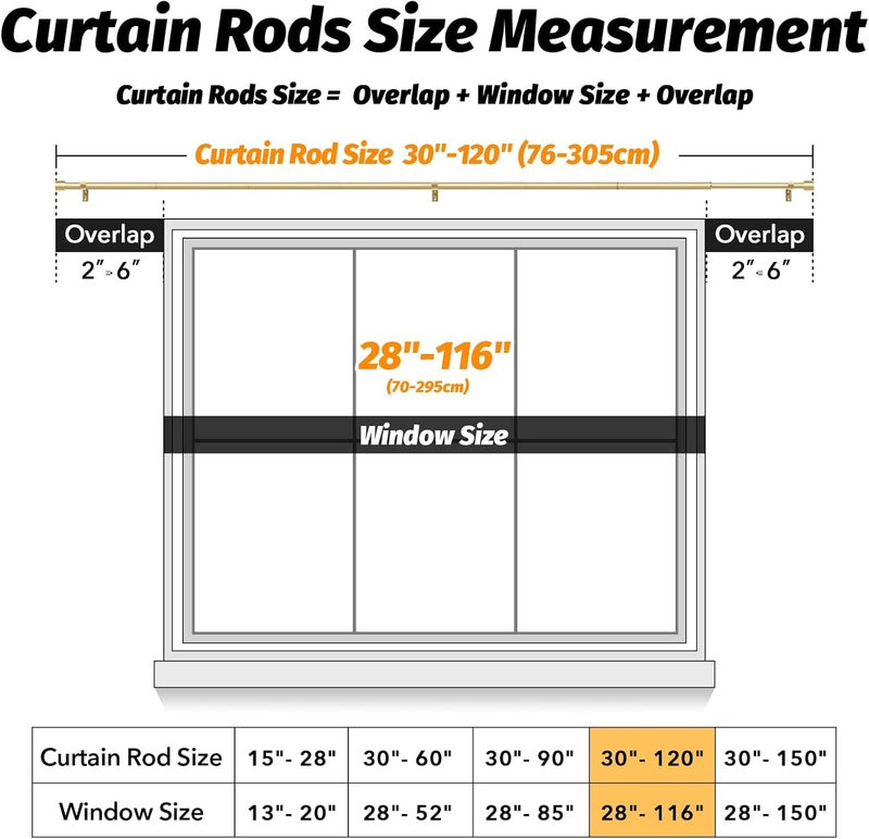 GEEBOBO Gold Curtain Rods for Windows 66 to 120 Inch, 1 Inch Adjustable Heavy Duty Easy Install Curtain Rods Set for Outdoor, Patio, Farmhouse, Bedroom, Living Room (Gold, 30"-120") - Image 5